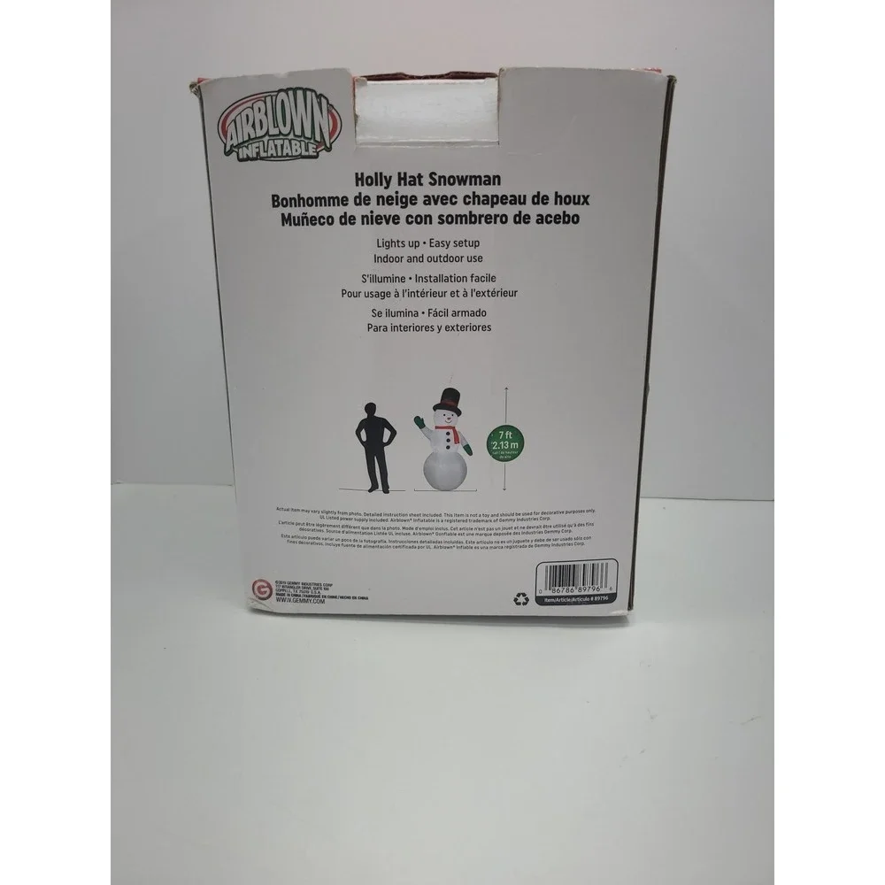 7 Ft Holly Hat‎ Snowman LED Lighted Gemmy Airblown Inflatable